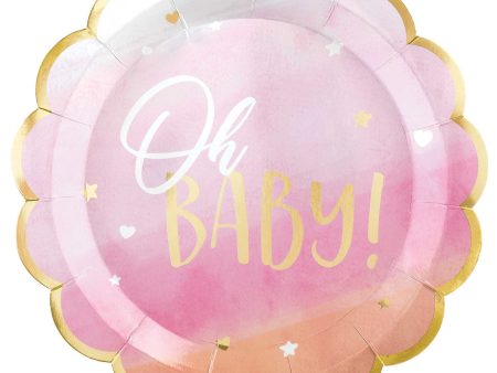 Oh Baby Girl Metallic Shaped Paper Plates 10.5in, 8pcs Discount