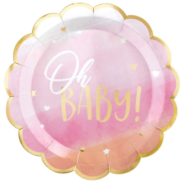 Oh Baby Girl Metallic Shaped Paper Plates 10.5in, 8pcs Discount