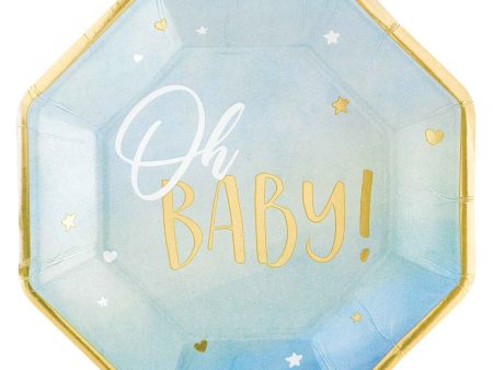 Oh Baby Boy Metallic Shaped Paper Plates 10in, 8pcs Discount