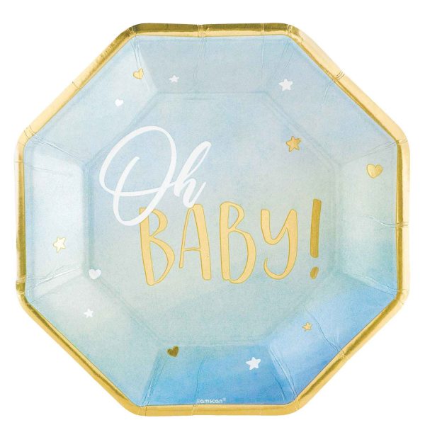 Oh Baby Boy Metallic Shaped Paper Plates 10in, 8pcs Discount