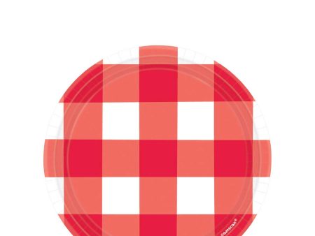 RED GINGHAM 7iN ROUND PLATES Cheap