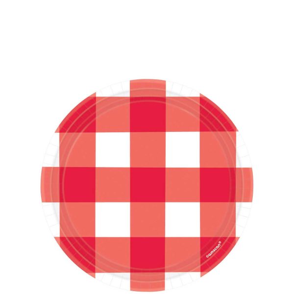 RED GINGHAM 7iN ROUND PLATES Cheap