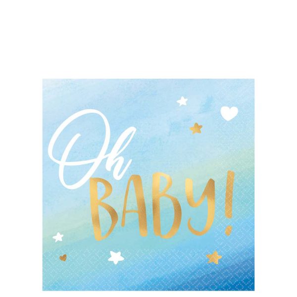 Oh Baby Boy Hot Stamped Beverage Napkin 16pcs Supply