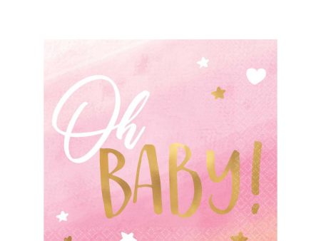 Oh Baby Girl Hot Stamped Beverage Napkin 16pcs For Cheap