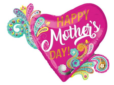 Happy Mother s Day Paisley Swirls SuperShape Balloon 81x66cm Online now